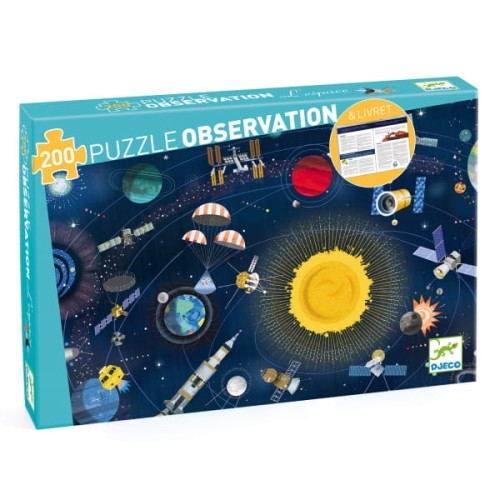 Djeco         -         Puzzle Obserwacyjne Kosmos 200 Elementów z Książeczką Dj07413