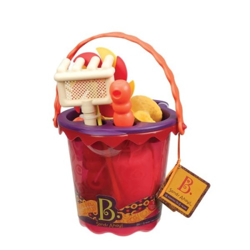 B.toys  -  Sands Ahoy!  -  Średnie Wiaderko z Akcesoriami do Piasku  -  Czerwone