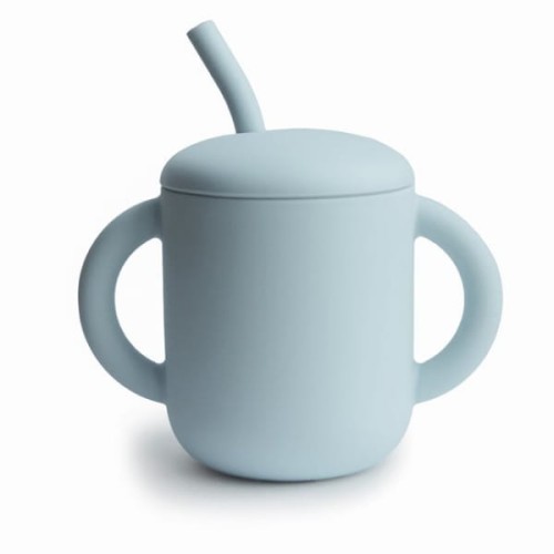 Mushie      -     Silikonowy Kubek ze Słomką Powder Blue