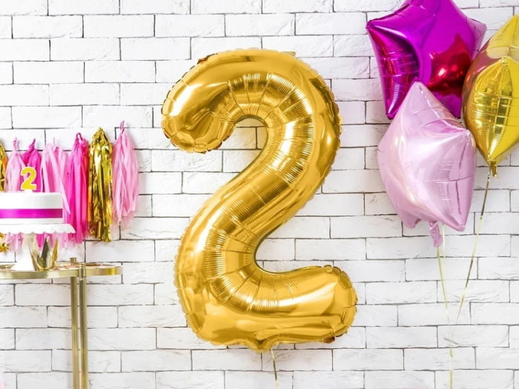 Party Deco    -    Balon Foliowy Cyfra 2 Złoty   -   86 cm