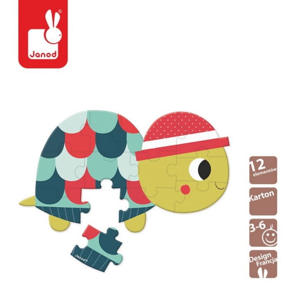 Janod  -  Mini Puzzle Baby Forest 12 Elementów Żółw