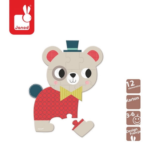 Janod  -  Mini Puzzle Baby Forest 12 Elementów Miś