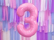Party Deco     -     Balon Foliowy Cyfra 3 Różowa    -    86 cm