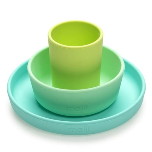Melii - Melii  -  3 Częściowy Zestaw Naczyń Silikonowych Blue/lime/mint
