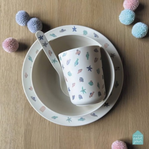 Maison Petit Jour® - Zestaw Naczyń i Sztućców Dla Dziecka, 4 El., Morze | Maison Petit Jour®