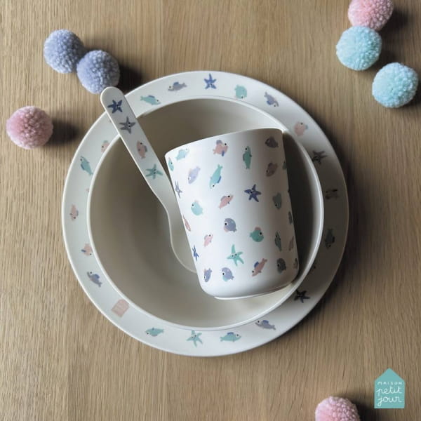 Maison Petit Jour® - Zestaw Naczyń i Sztućców Dla Dziecka, 4 El., Morze | Maison Petit Jour®