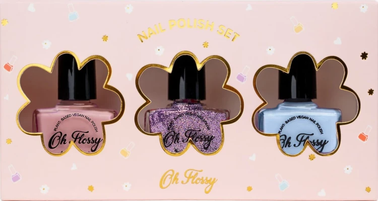 Oh Flossy - Oh Flossy, Zestaw 3 Lakierów do Paznokci Storytime 3 x 12 Ml, Bio Brokat, Roślinna Formuła