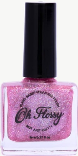Oh Flossy - Oh Flossy, Lakier do Paznokci Różowy Brokat, 12 Ml, Bio Brokat, Roślinna Formuła