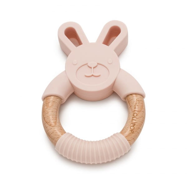 Loulou Lollipop  -  Gryzak Silikonowo  -  Drewniany Króliczek Blush Pink
