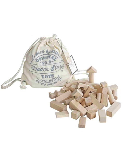 Wooden Story - Drewniane Klocki w Worku – Surowe, 50 Elementów