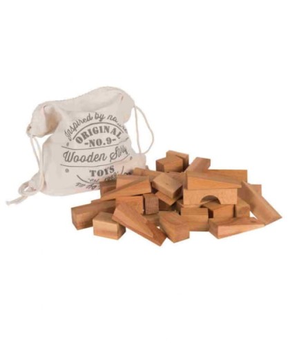 Wooden Story - Drewniane Klocki w Worku – Naturalne, xl 50 Elementów