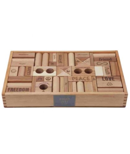 Wooden Story - Drewniane Klocki Peace &amp; Love w Skrzynce – 108 Elementów