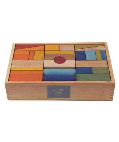 Wooden Story - Drewniane Klocki w Skrzynce – Kolorowe, xl 63 Elementy