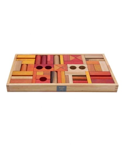 Wooden Story - Drewniane Klocki w Skrzynce – Barwa Ciepła, 54 Elementy