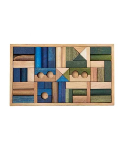 Wooden Story - Drewniane Klocki w Skrzynce – Barwa Zimna, 54 Elementy