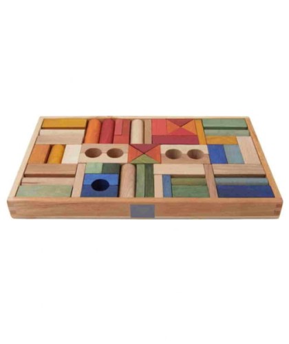 Wooden Story - Drewniane Klocki w Skrzynce – Kolorowe, 54 Elementy