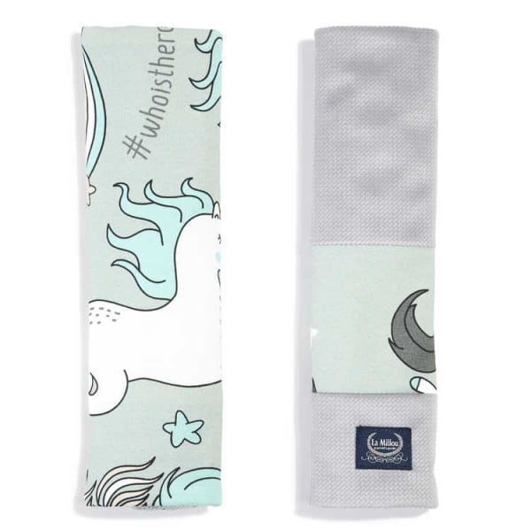 La Millou      -      ochraniacz na pasy by Maja Bohosiewicz  -  Organic Jersey Collection  -  Seatbelt Cover  -  Unicorn Rainbow Knight  -  Velvet Dark Grey