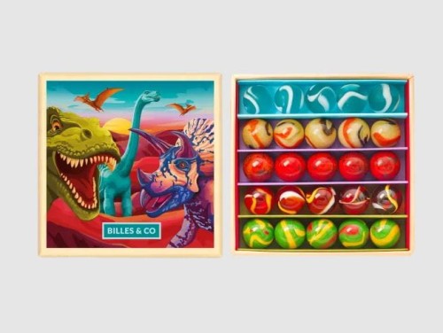 Billes &amp; co       -       Szklane Kulki Dinozaury Minibox