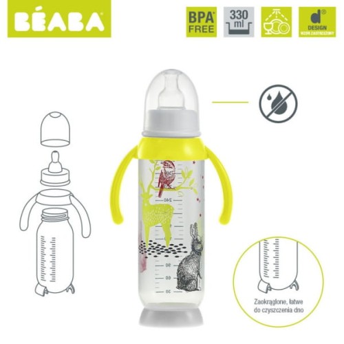 Beaba  -  Butelka Antykolkowa z Uchwytem 330ml Bunny Yellow