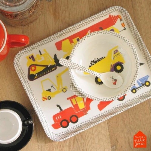 Maison Petit Jour® - Łyżka Melaminowa Dla Dzieci, Seria Pojazdy Budowlane | Maison Petit Jour®