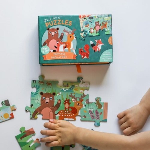 Auzou   -   Puzzle Leśny Świat + Kartonowe Zwierzątka 3+