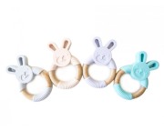 Loulou Lollipop  -  Gryzak Silikonowo  -  Drewniany Króliczek Light Grey