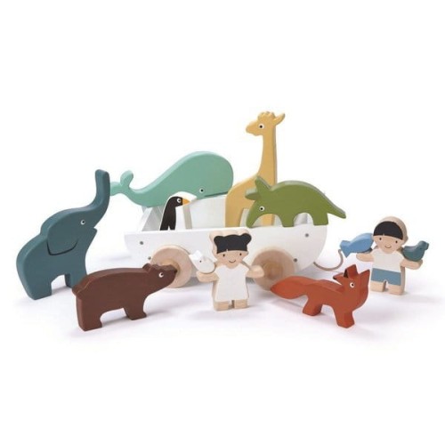 tender leaf toys - Drewniany Statek do Ciągnięcia ze Zwierzątkami, Tender Leaf Toys