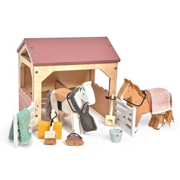 tender leaf toys - Drewniane Figurki do Zabawy  -  Stajnia z Końmi