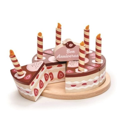 Tender Leaf Toys - Czekoladowy, Drewniany Tort Urodzinowy