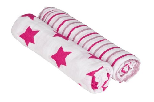 Lassig  -  Muślinowy Otulacz - Kocyk 120x120cm Zestaw 2 Szt. Stars &amp; Stripes Girls