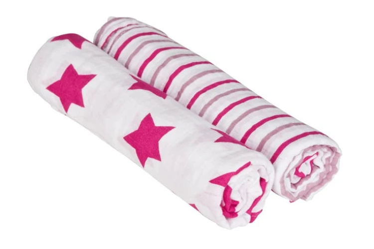 Lassig  -  Muślinowy Otulacz - Kocyk 120x120cm Zestaw 2 Szt. Stars &amp; Stripes Girls