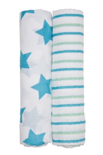 Lassig  -  Muślinowy Otulacz - Kocyk 120x120cm Zestaw 2 Szt. Stars &amp; Stripes Boys