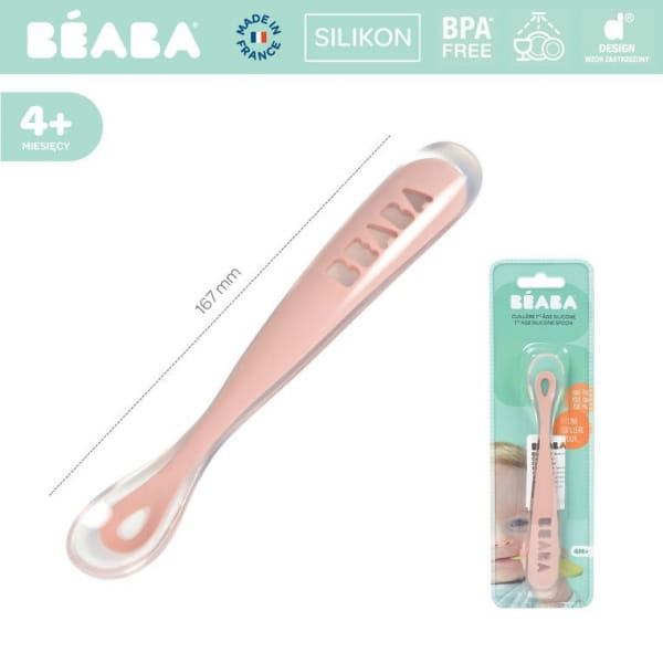 Beaba - Beaba Łyżeczka Silikonowa 4m+ Old Pink