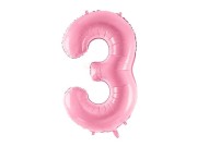 Party Deco     -     Balon Foliowy Cyfra 3 Różowa    -    86 cm