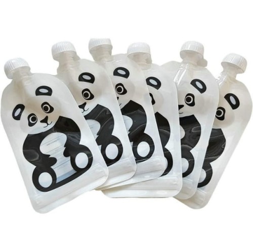 Fill'n Squeeze - Saszetki Wielorazowe z Podwójnym Zipem 6 Szt., Panda