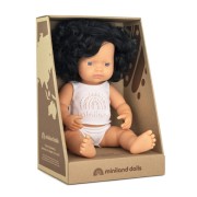 Miniland       -       Lalka Miniland Doll Dziewczynka Europejka  Czarne Kręcone Włosy  38cm