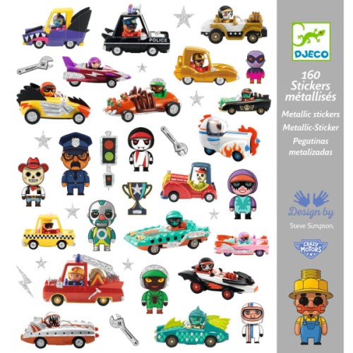 Djeco                        -                       metaliczne naklejki 160 Szt Świat Crazy Motors