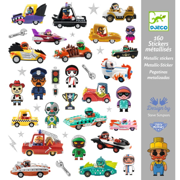 Djeco                        -                       metaliczne naklejki 160 Szt Świat Crazy Motors