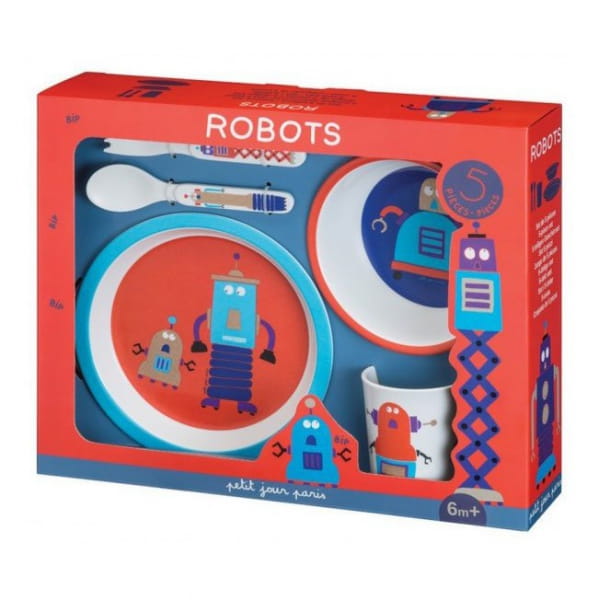 Maison Petit Jour® - Zestaw Naczyń i Sztućców Dla Dziecka, 5 El., Roboty | Maison Petit Jour®