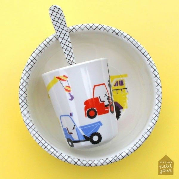 Maison Petit Jour® - Łyżka Melaminowa Dla Dzieci, Seria Pojazdy Budowlane | Maison Petit Jour®