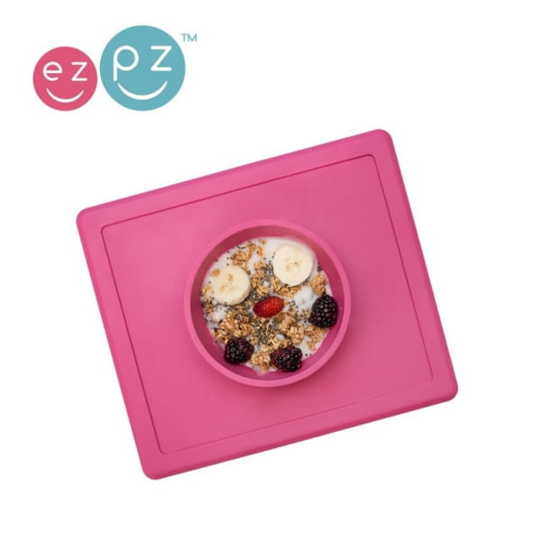 Ezpz  -  Silikonowa Miseczka z Podkładką 2w1 Happy Bowl Różowa
