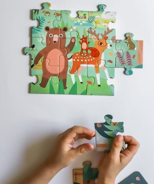 Auzou   -   Puzzle Leśny Świat + Kartonowe Zwierzątka 3+