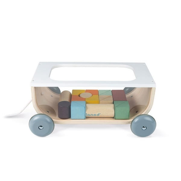 Janod - Wózek do Ciągnięcia  Drewniany z 17 Klockami Sweet Cocoon