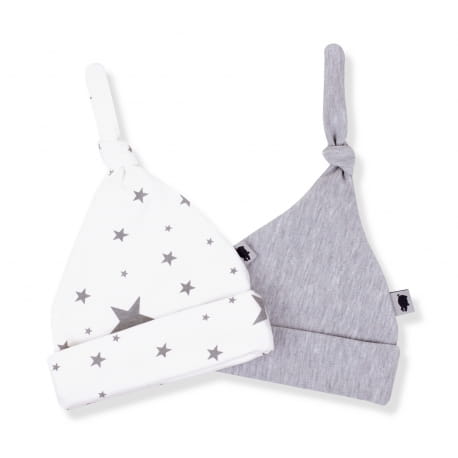 Pink no More  -  Czapeczka 0 - 3m Gwiazdki i Szary 2pak