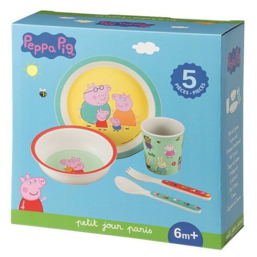 Petit Jour Paris® - Zestaw Naczyń i Sztućców Dla Dziecka, 5 El., Świnka Peppa | Petit Jour Paris®