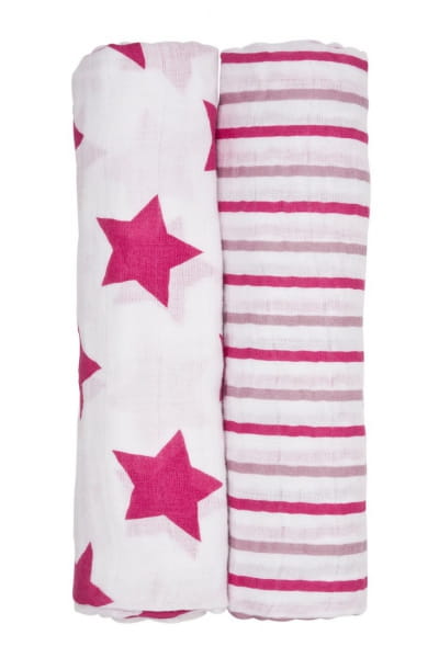 Lassig  -  Muślinowy Otulacz - Kocyk 120x120cm Zestaw 2 Szt. Stars &amp; Stripes Girls