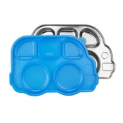innoBaby - Talerz ze Stali Nierdzewnej z Przegródkami i Silikonową Pokrywką Innobaby, Niebieski Autobus