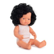 Miniland       -       Lalka Miniland Doll Dziewczynka Europejka  Czarne Kręcone Włosy  38cm