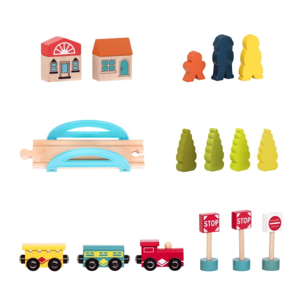 B.toys   -   Wood &amp; Wheels Wooden Train Set in a Bucket – Górska Kolejka