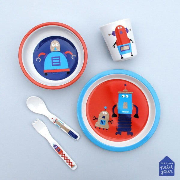 Maison Petit Jour® - Zestaw Naczyń i Sztućców Dla Dziecka, 5 El., Roboty | Maison Petit Jour®